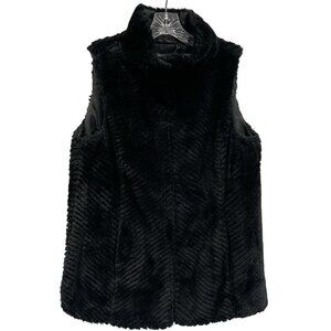 White House Black Market Faux Fur Vest Womens M Striped Club Glam Cocktail Goth